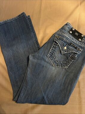 EUC Miss Me Blue Bootcut Jeans with Embellished Back Pockets